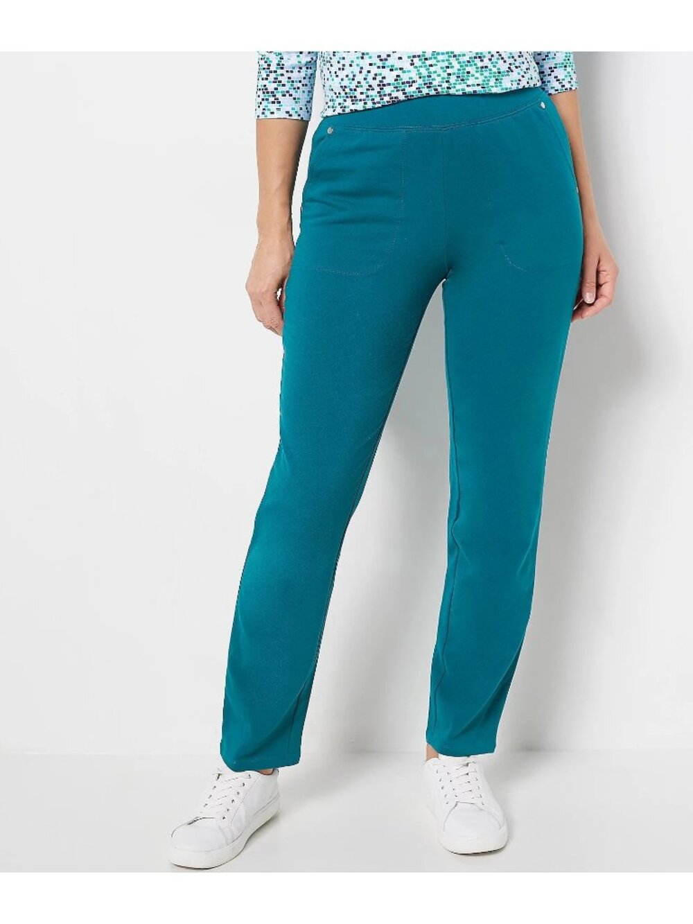 Sport Savvy Terry Straight Leg Pant with Rivet Detail Womens XS Spruce Teal NEW